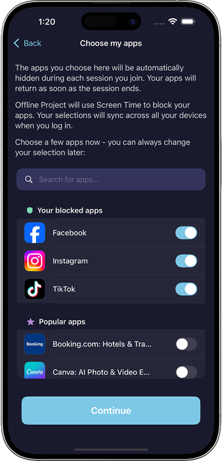Product screenshot showing app features